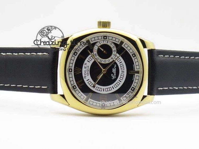 On Strap Black And Dial Numeral Date Leather A2824 Markers YG Cellini Brown Stick 0731